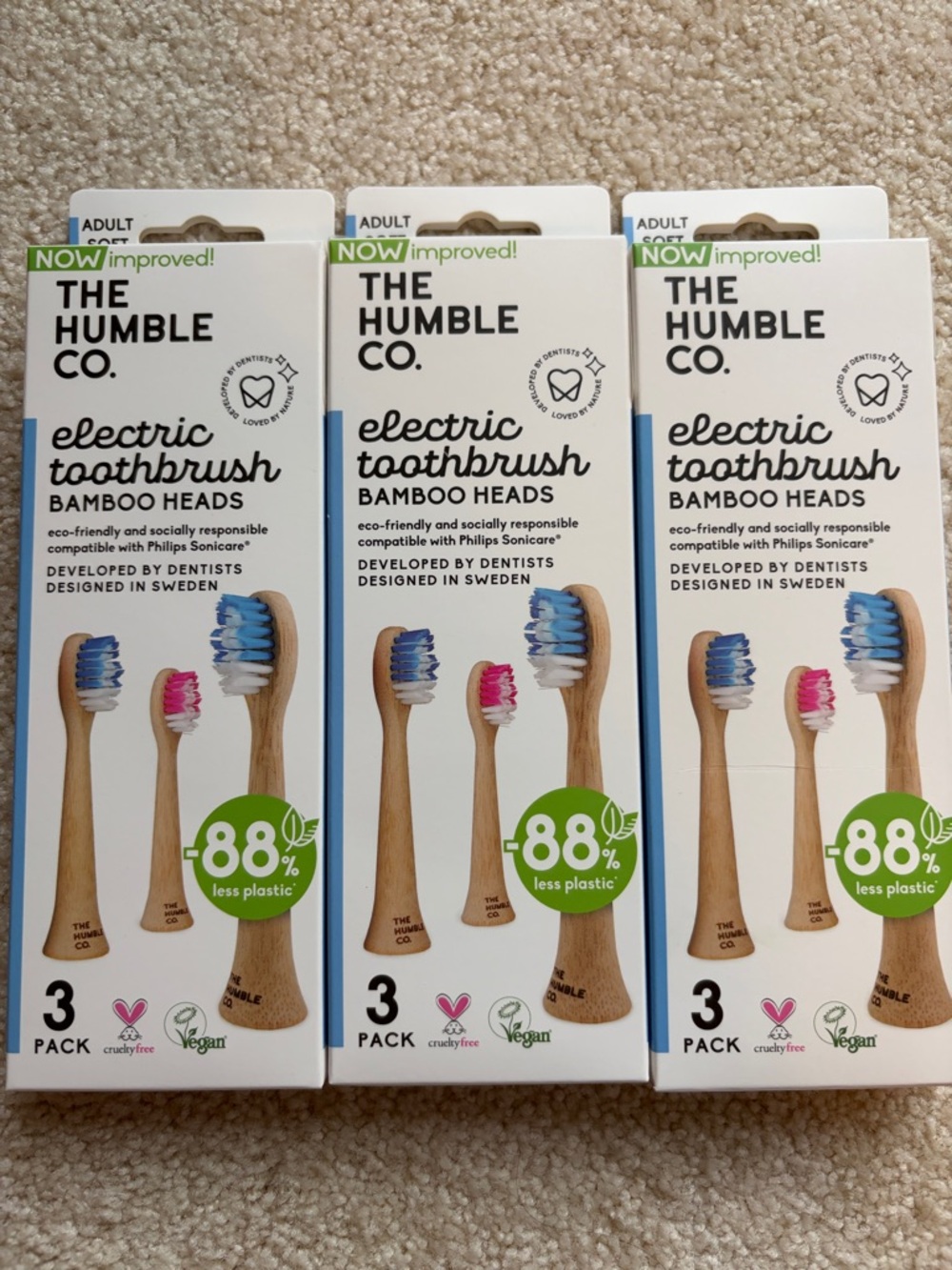 Bamboo Electric Toothbrush Heads - Blue & Pink (3 Pack)